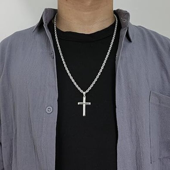 Neiman Marcus 18k White Gold on 925 Sterling Silver Cross Necklace - Picture 1 of 5